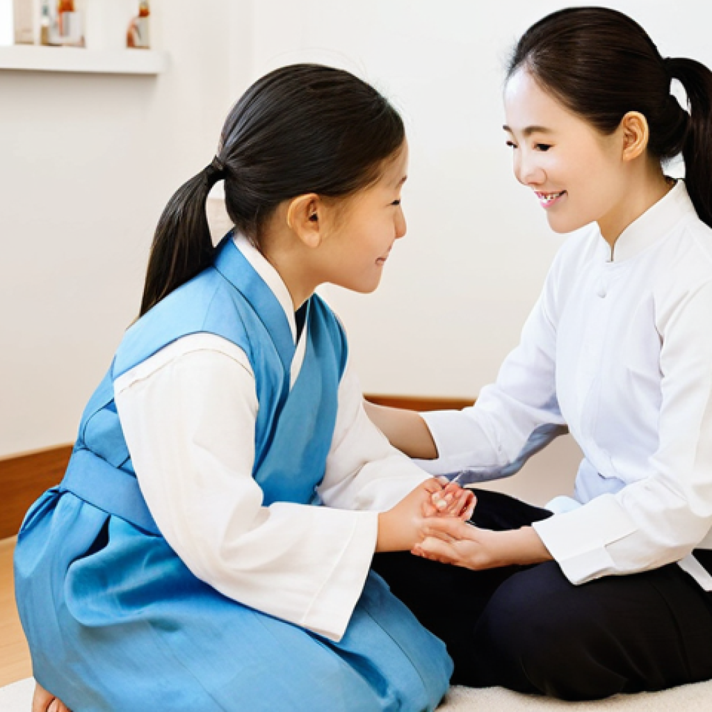 소아 성장발달 한방치료 후기 - **Prompt:** A serene and warm indoor scene depicting a compassionate Traditional Korean Medicine (TK...