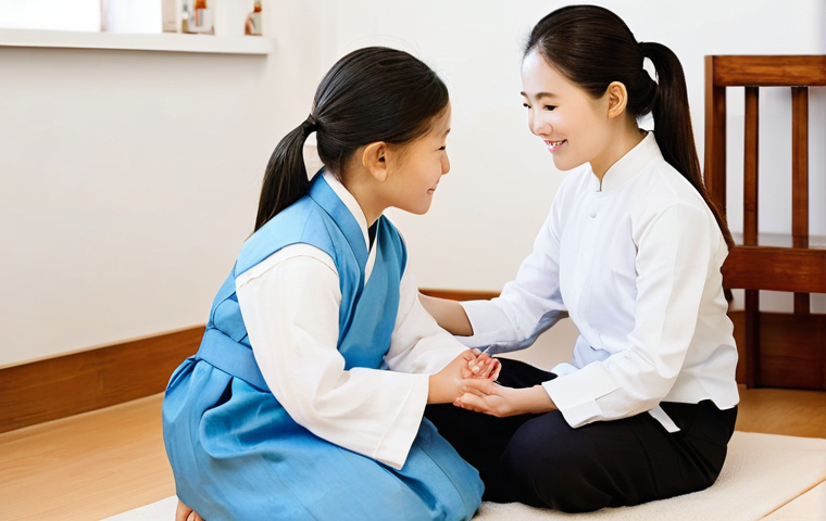 소아 성장발달 한방치료 후기 - **Prompt:** A serene and warm indoor scene depicting a compassionate Traditional Korean Medicine (TK...