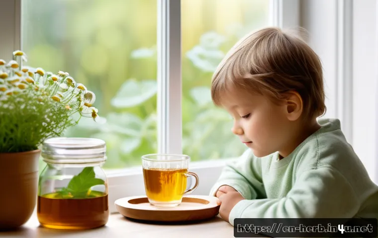 소아 성장 한방치료 - A warm and inviting scene of a young child, wearing comfortable cotton pajamas, sitting at a cozy ki...