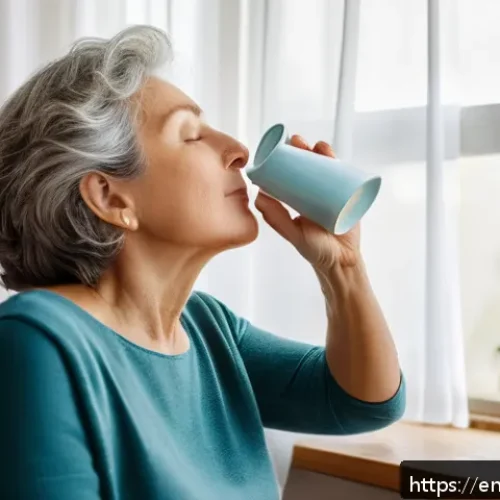 비염 치료와 양방치료 비교 - A serene home setting showing a middle-aged woman practicing daily nasal hygiene with a neti pot, su...
