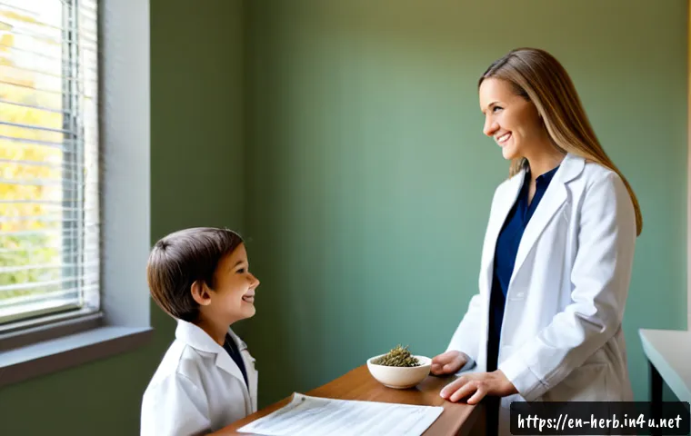 소아 성장발달과 한방치료 성공 사례 - Photorealistic pediatric wellness consultation in a bright, welcoming American family clinic: a full...